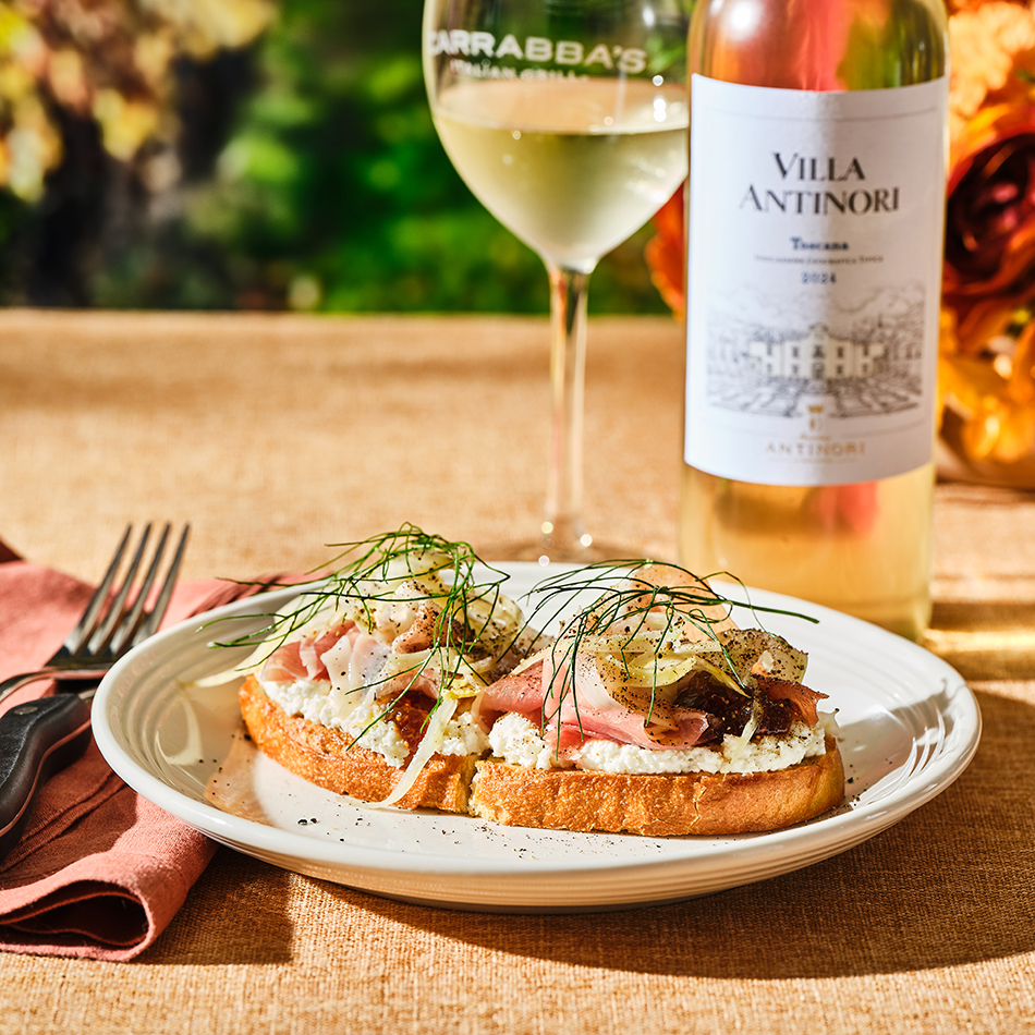 Bruschetta with Whipped Ricotta, Prosciutto Fig