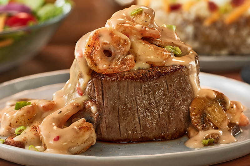 Filet topped with Toowoomba shrimp