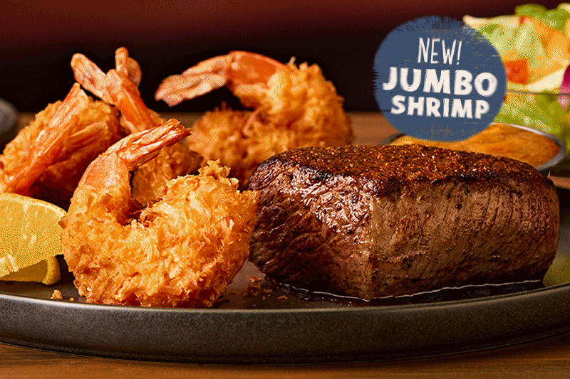 Sirloin and Gold Coast Coconut Shrimp NEW! Jumbo Shrimp