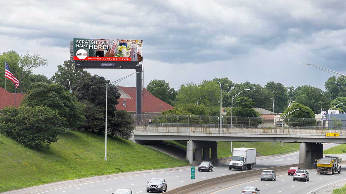 Agua plus bulletin billboard over Michigan highway