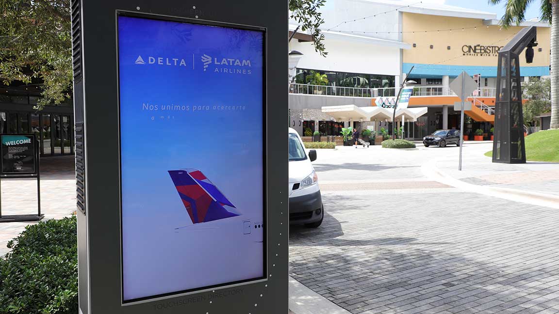 Delta ad on kiosk at lifestyle center