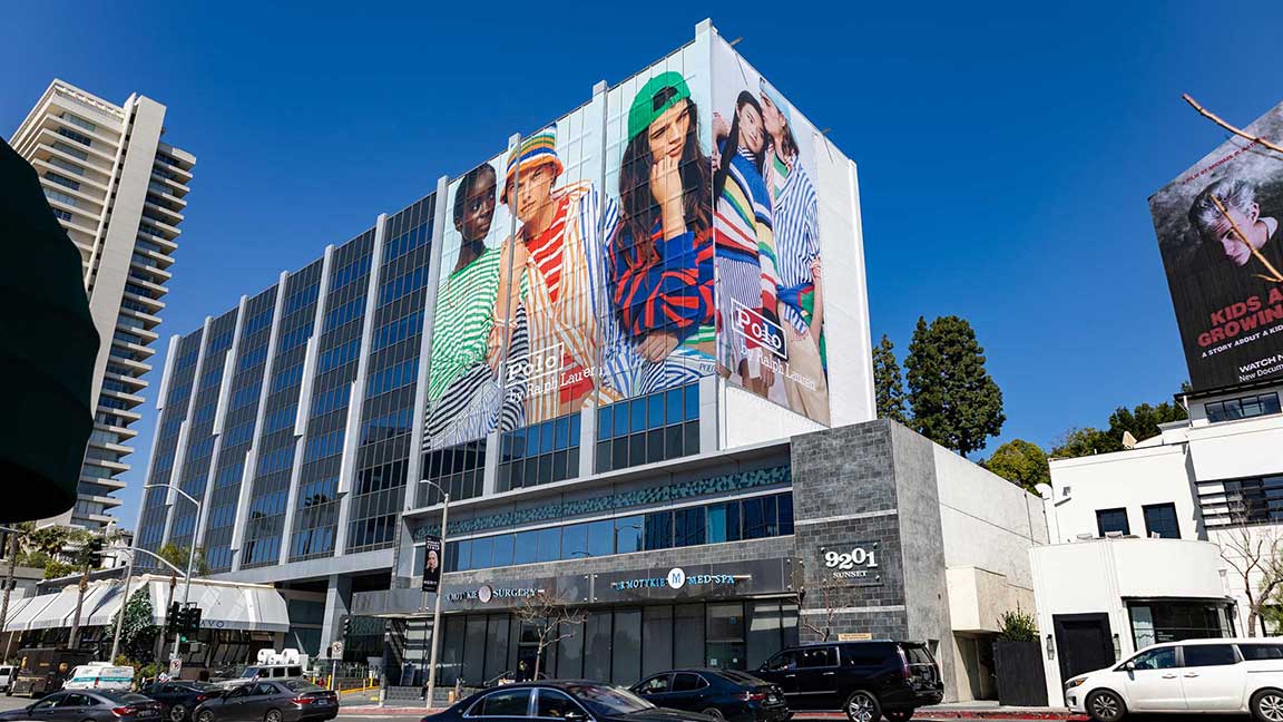 Ralph Lauren ad on newly expanded wallscape on Sunset Blvd. in West Hollywood