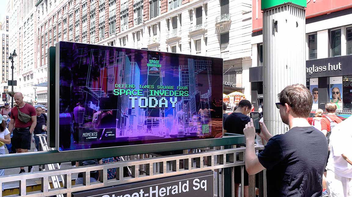 out of home livecard subway advertising new york city space invaders