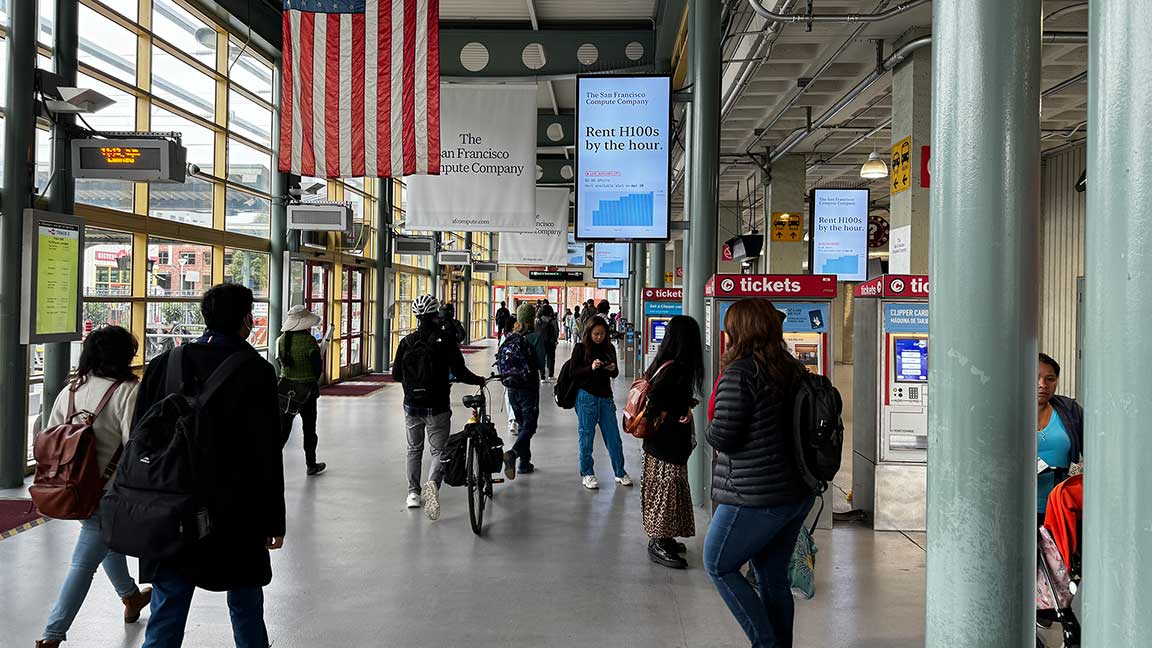 Commuter rail station advertising in San Francisco