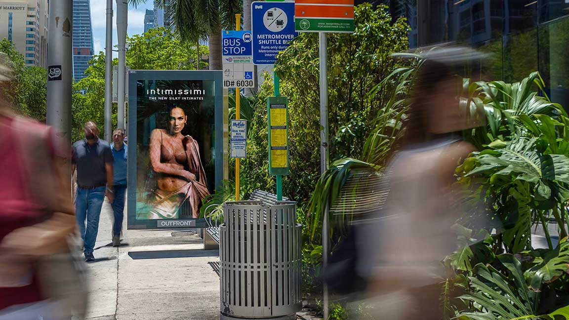 Bus shelter advertisement in Miami