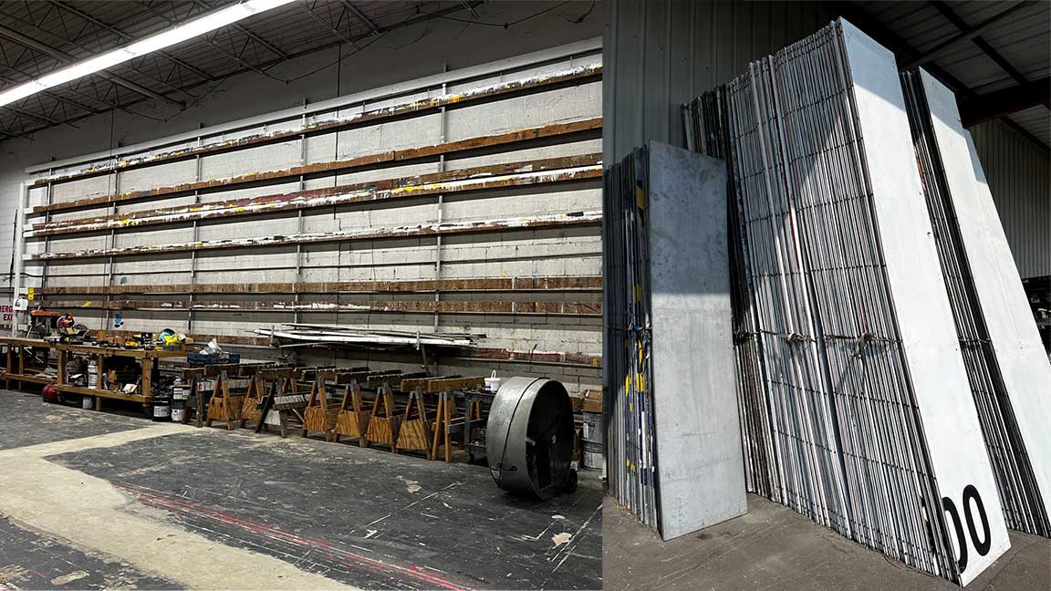 OUTFRONT's Nashville warehouse and the slats that used to form billboards