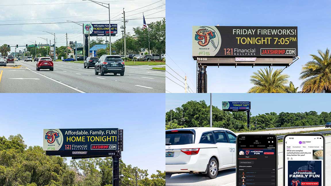 Composite of Jacksonville Jumbo Shrimp DOOH campaigns