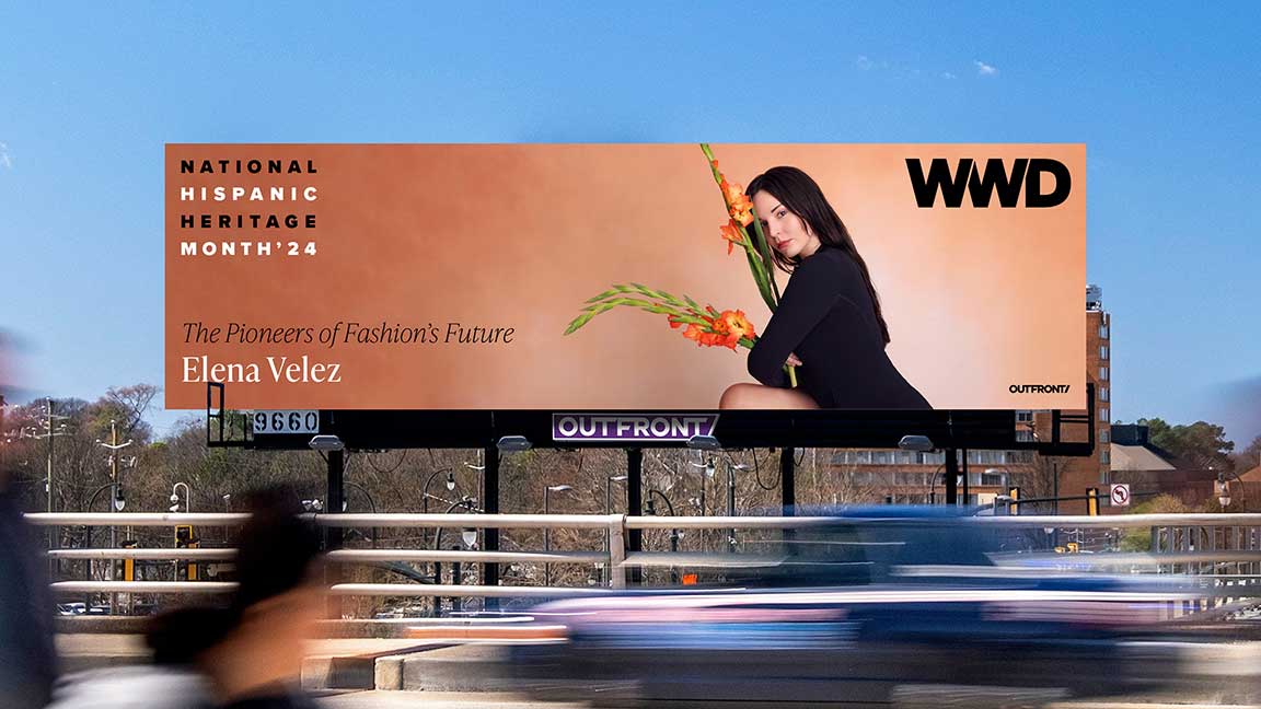 Billboard for OUTFRONT x Women's Wear Daily Hispanic Heritage Month campaign