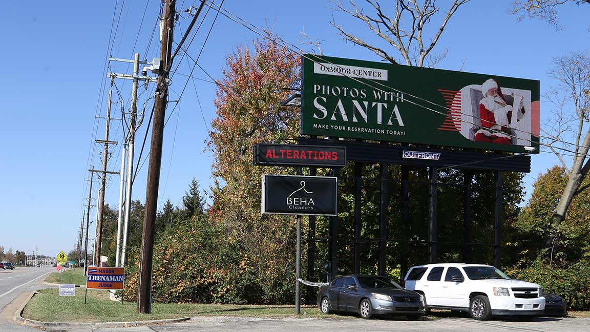 Oxmoor Center billboard promoting Santa visit