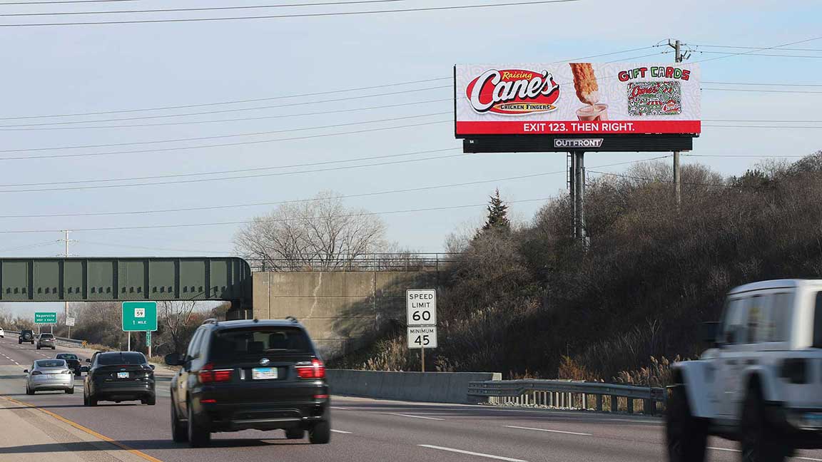 Raising Cane's billboard promoting gift cards