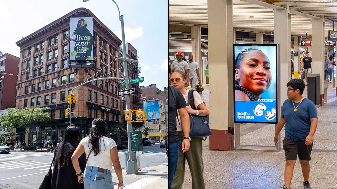 Coco Gauff in OOH campaigns for Bose and American Eagle