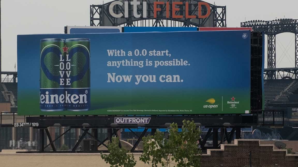 Heineken ZER0.ZER0 non-alcoholic beer billboard in New York City