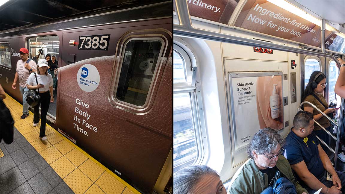 Interior and exterior of The Ordinary brand train