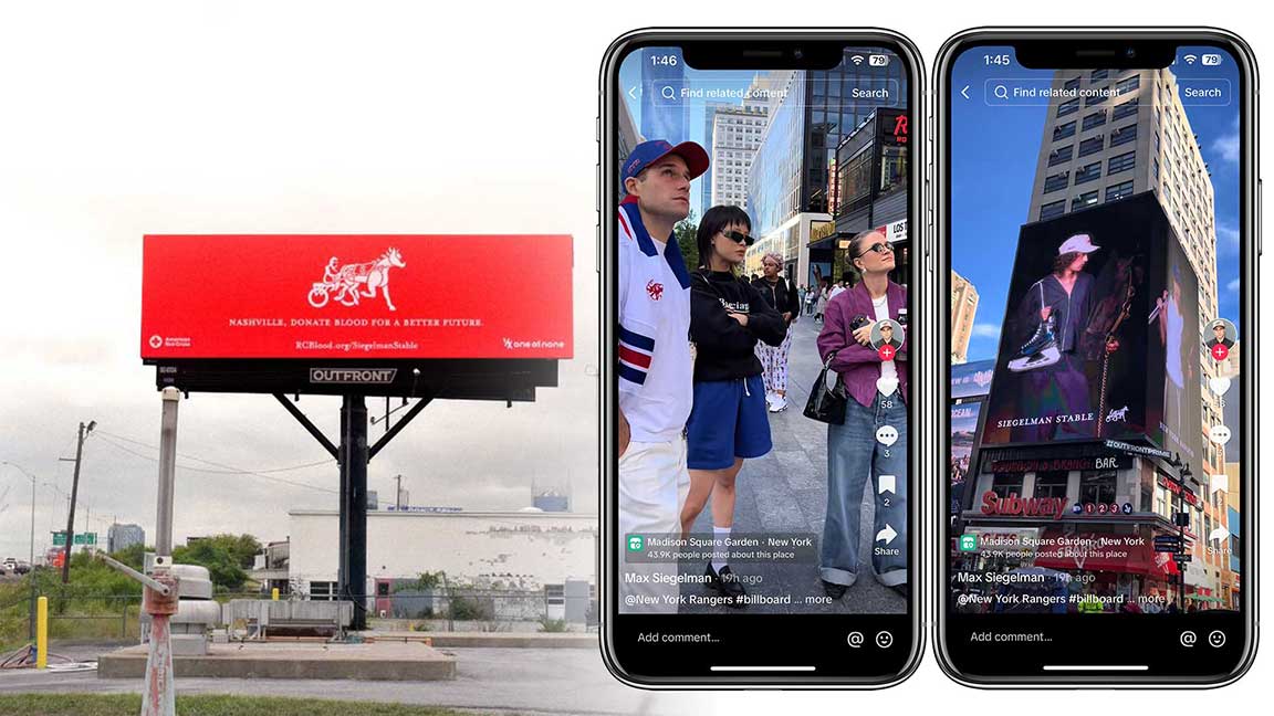 Siegelman Stable billboard in Nashville, TikTok of max Siegelman at Penn Digital DOOH billboard.