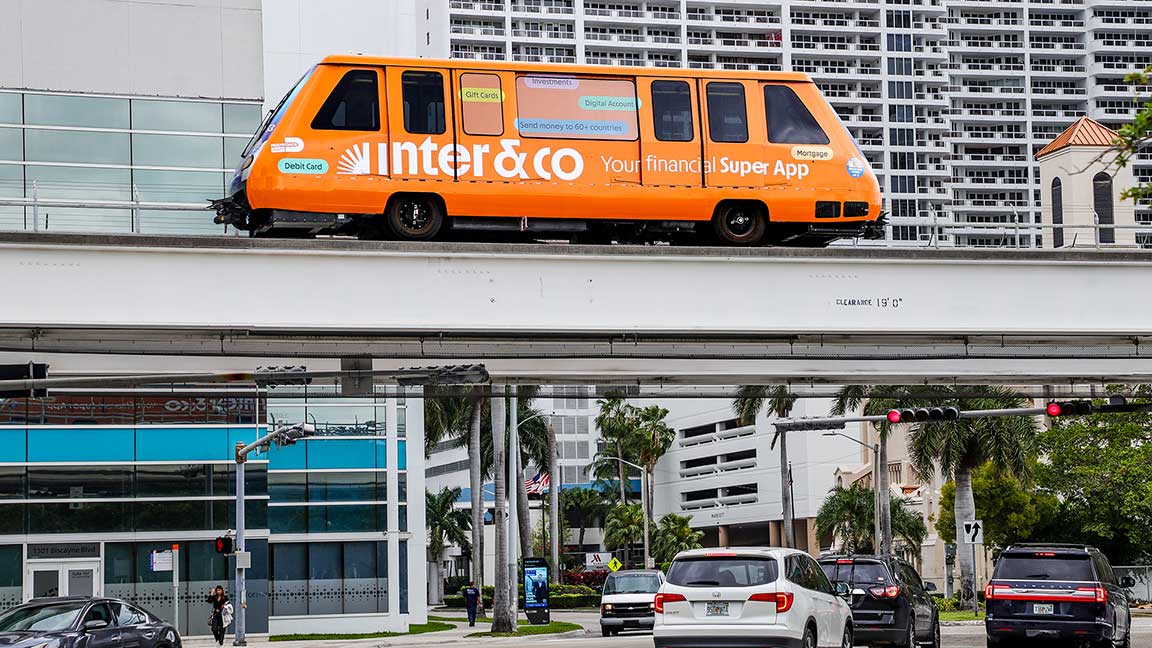 Inter&Co out of home advertisement in Miami on Metromover