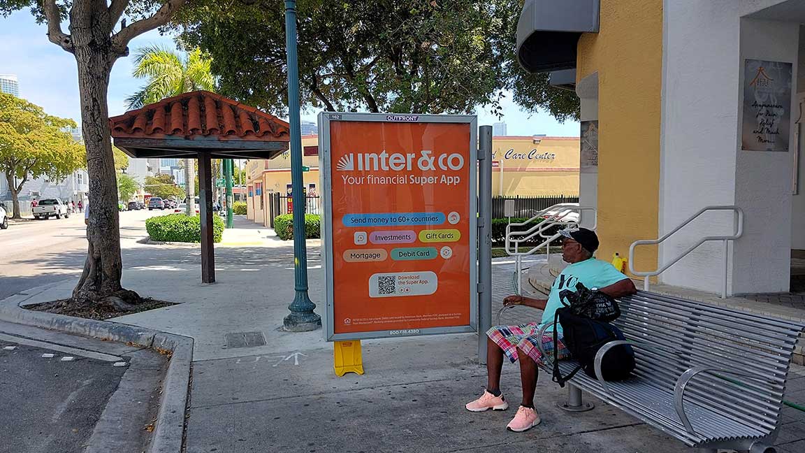 Inter&Co out of home advertisement in Miami on bus shelter