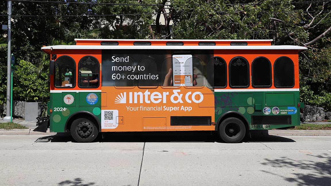 Inter&Co out of home advertisement in Miami on trolley