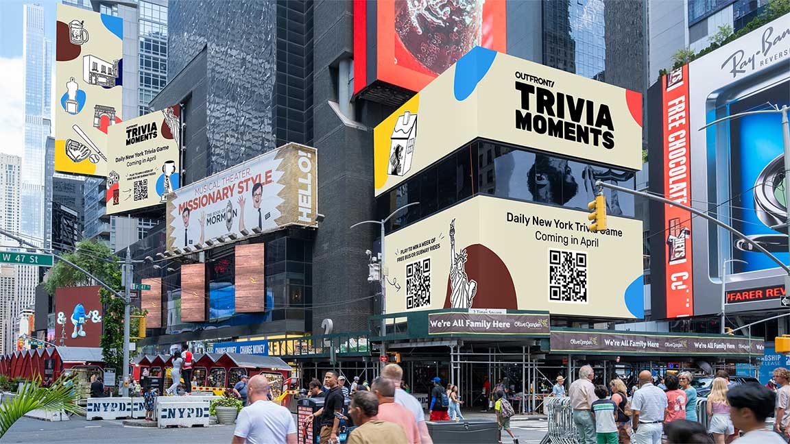 Trivia Moments DOOH creative on The Cube at 2 Times Square