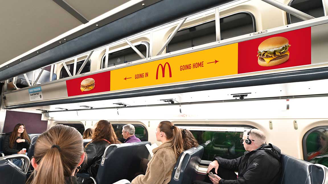 Interior car card in a Metra train advertising McDonald's