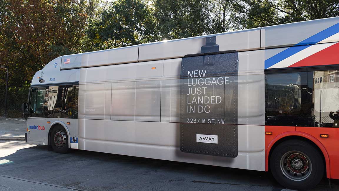 Away ultra super king ad on Washington DC bus designed by STUDIOS