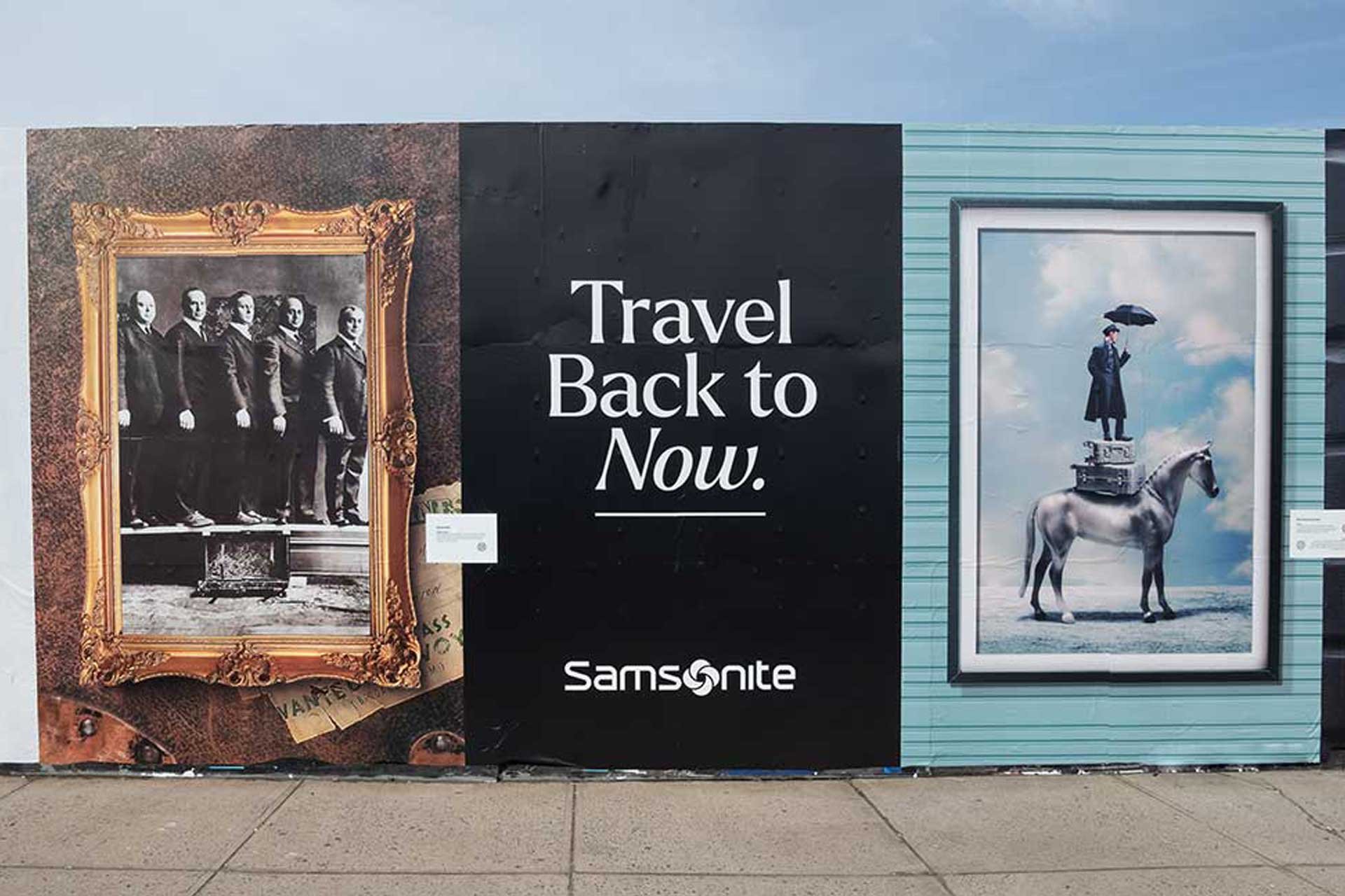 out of home wall advertising samsonite travel back in time
