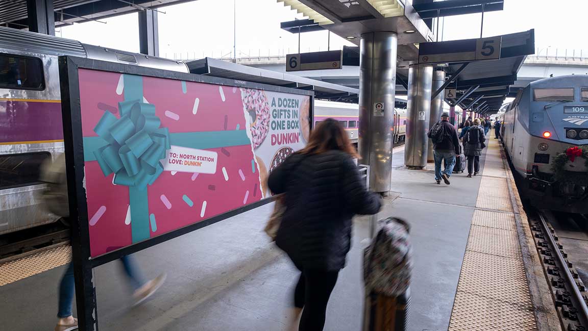 Contextually relevant transit ad for Dunkin in Boston