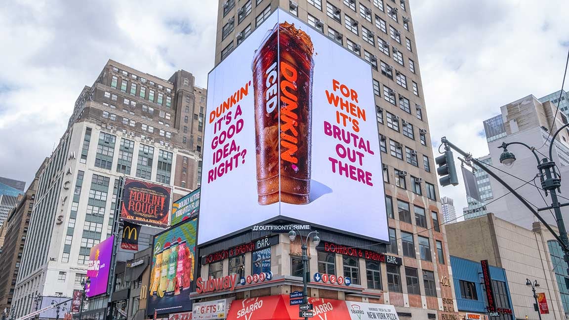 Dunkin campaign on NYC Penn Digital spectacular