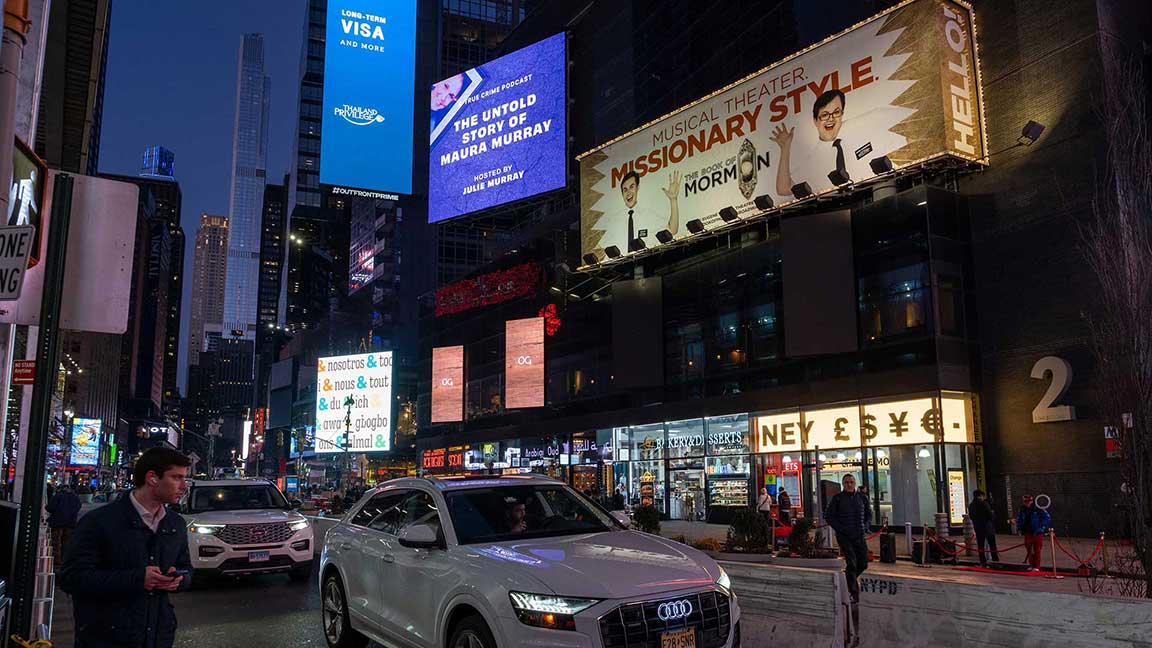 Times Square DOOH for true crime podcast