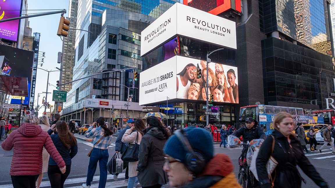 Revolution Beauty campaign on The Cube in Times Square