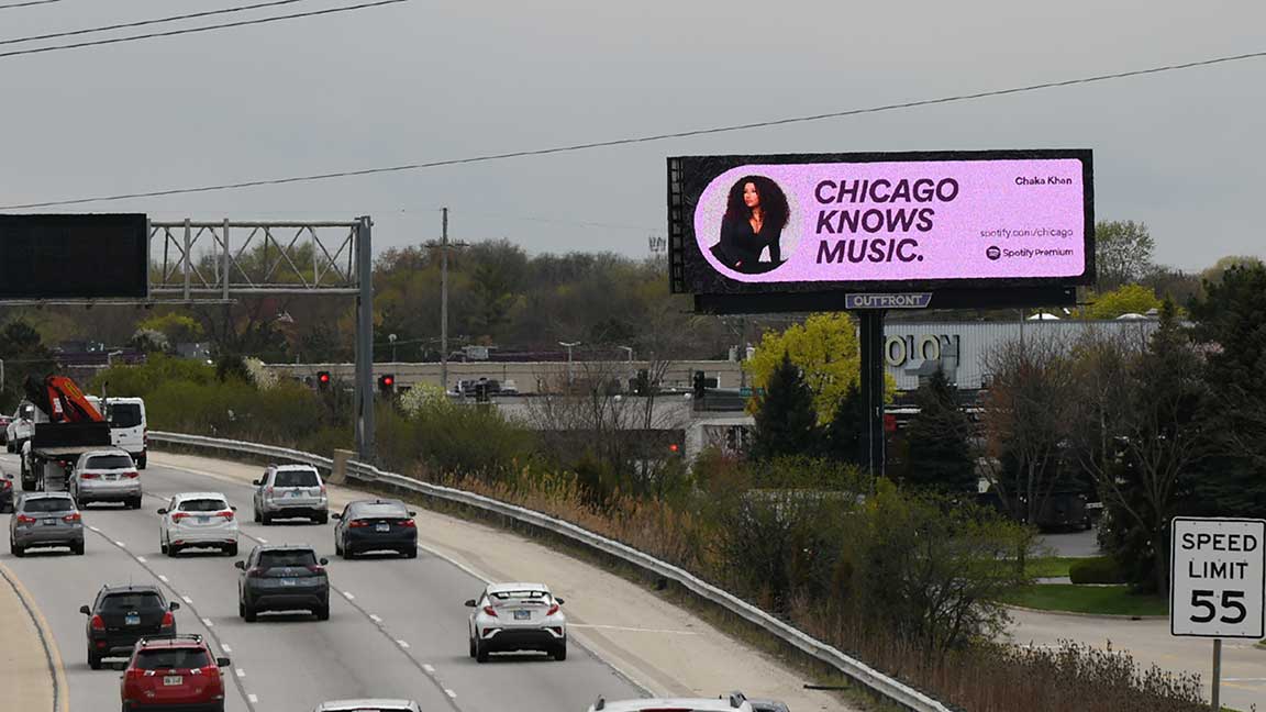 Localized Spotify DOOH billboard digital bulletin in Chicago