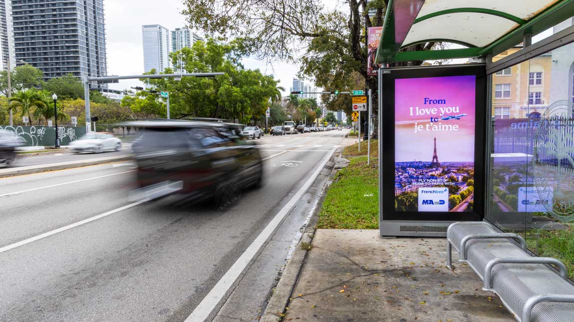 Ad for Frenchbee on Miami Digital Shelter – Programmatic Digital Out of Home
