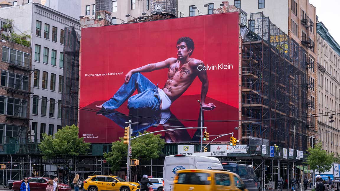 Calvin Klein wallscape in New York City featuring Bad Bunny