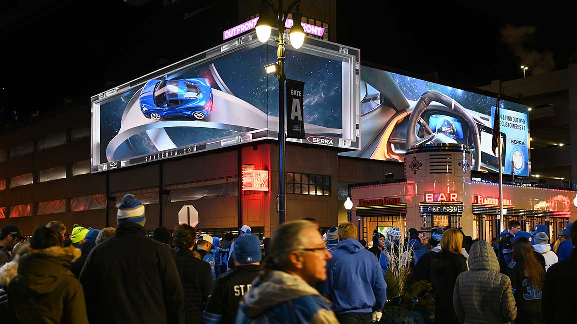 Another shot of Serra Chevrolet XScape spatial DOOH 3D billboard in Detroit