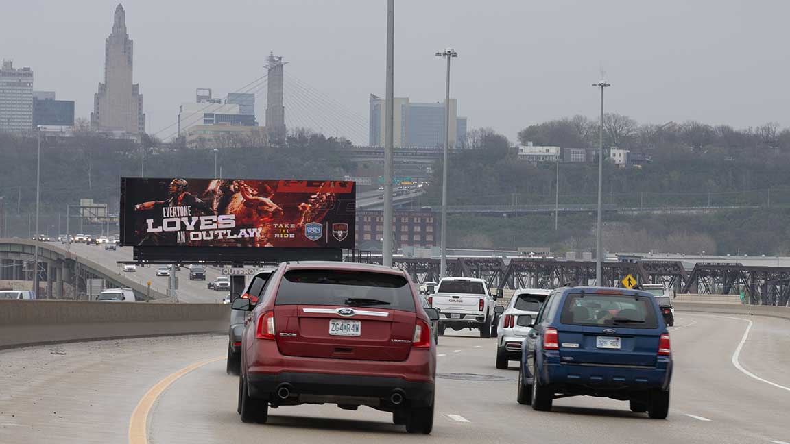 Digital billboard promoting PBR Teams’ Kansas City Outlaws team