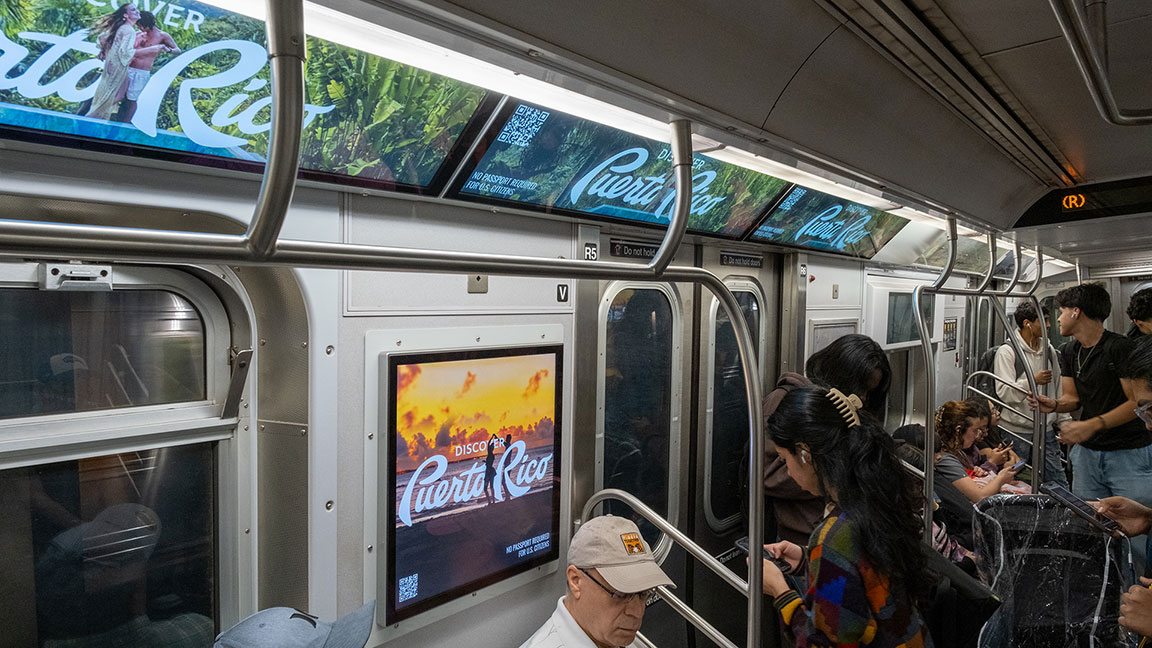 Digital transit campaign for Discover Puerto Rico on Livecard MAX media inside New York City subway