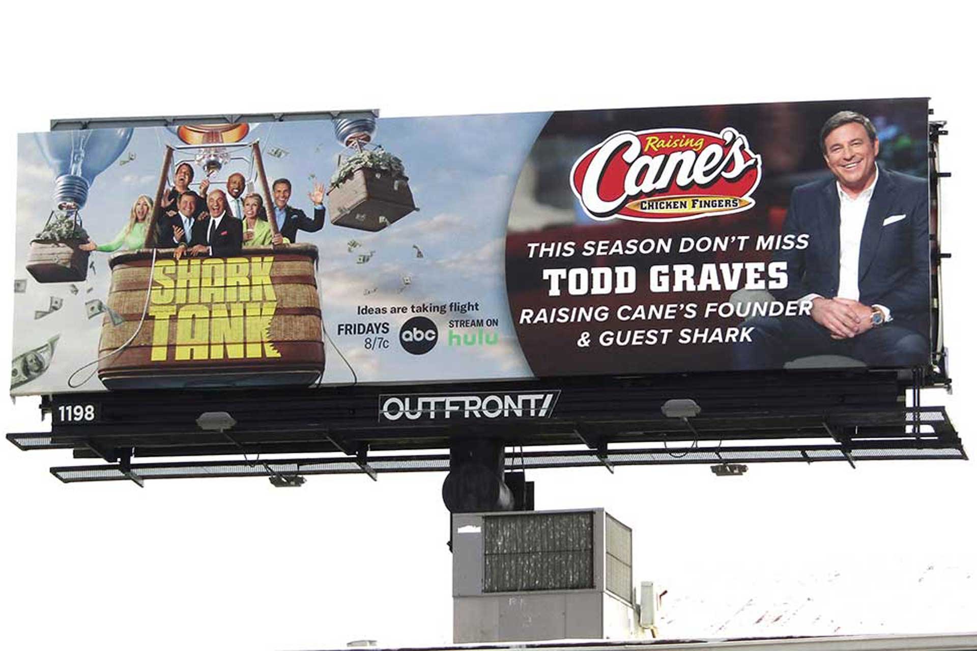 shark tank billboard out of home advertising raising canes hulu abc