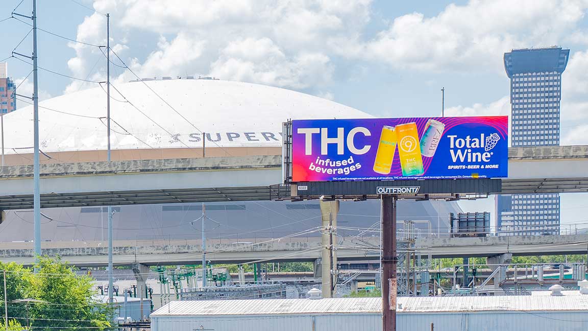 Total Wine digital billboard in front of Caesars Superdome in New Orleans
