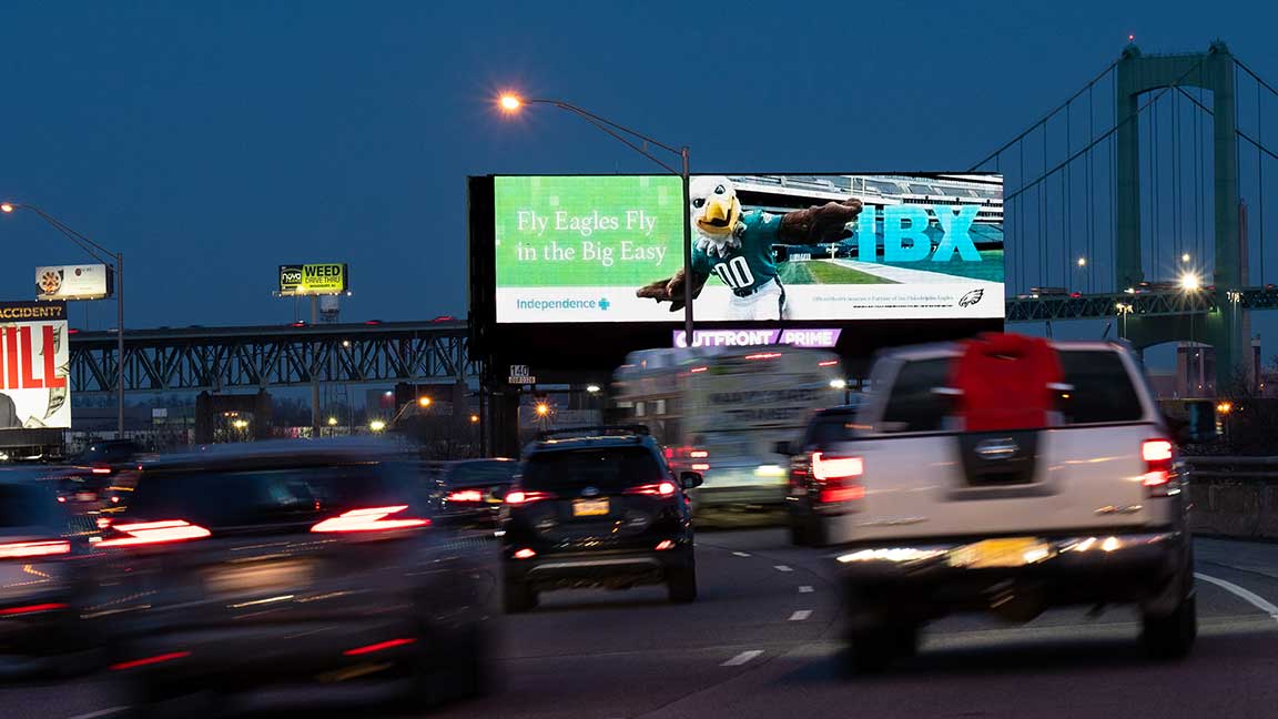IBX digital bulletin wishing the Philadelphia Eagles luck in the Super Bowl