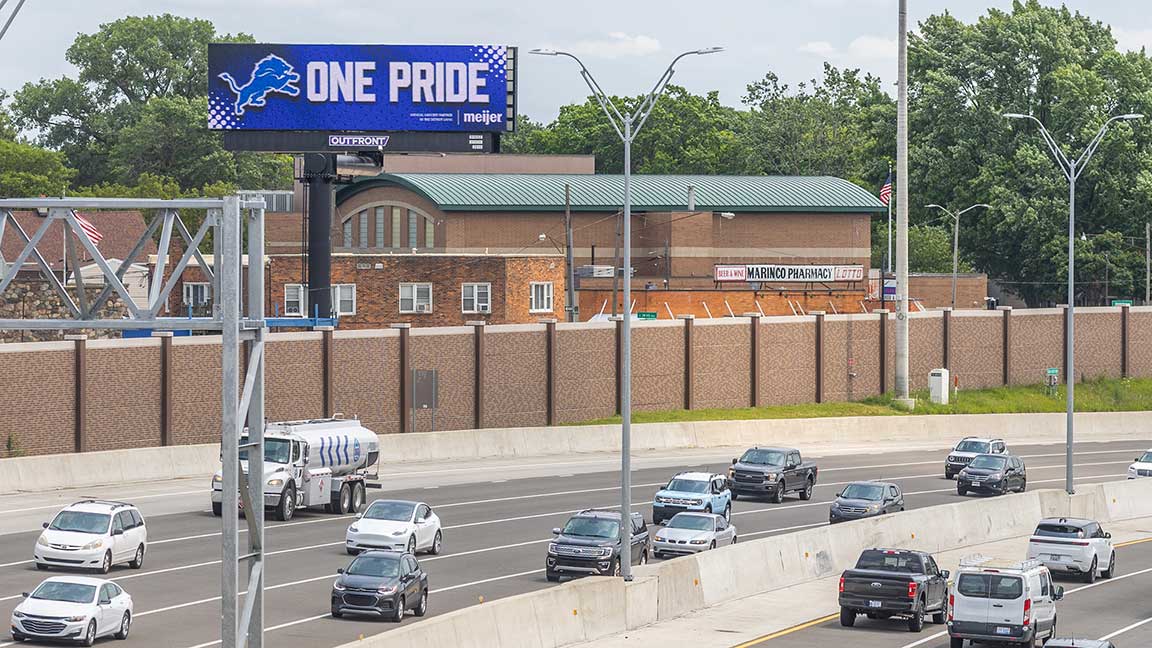 Meijer digital billboard promoting Detroit Lions partnership