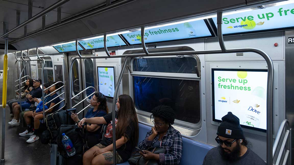 Official US Open sponsor Dove DOOH advertisement on Livecard MAX in MTA Subway