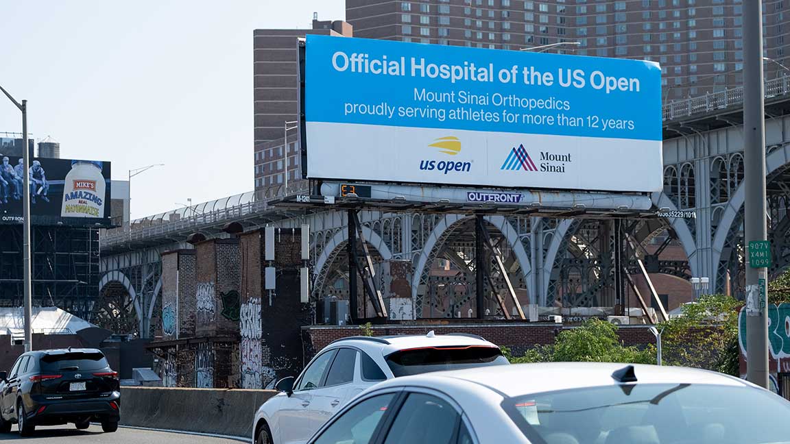 Bulletin billboard for Mount Sinai, official hospital of the US Open