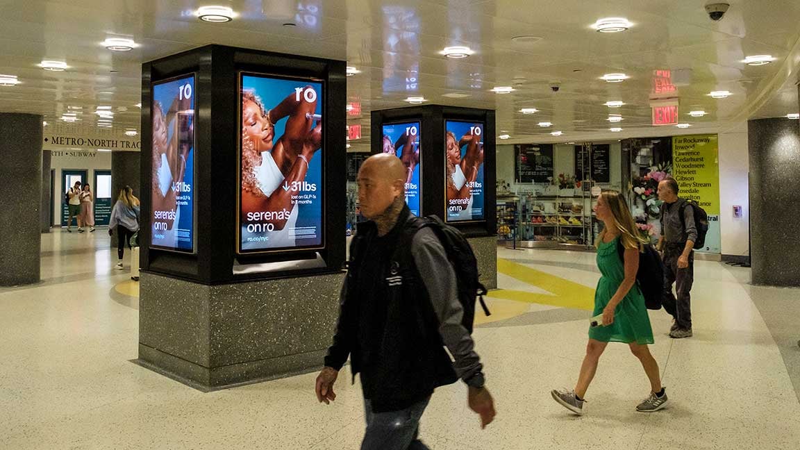 Serena Williams in Grand Central Terminal Liveboard campaign for Ro Body