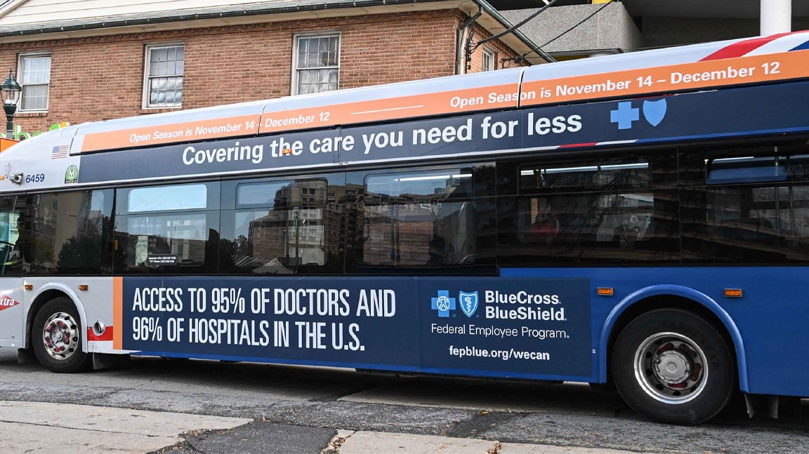 out of home transit bus advertising bluecross blueshield