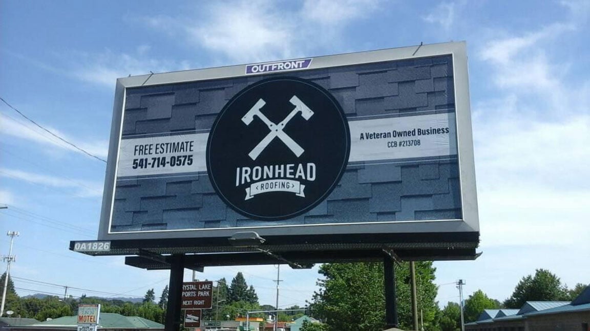 out of home billboard advertising ironhead roofing oregon