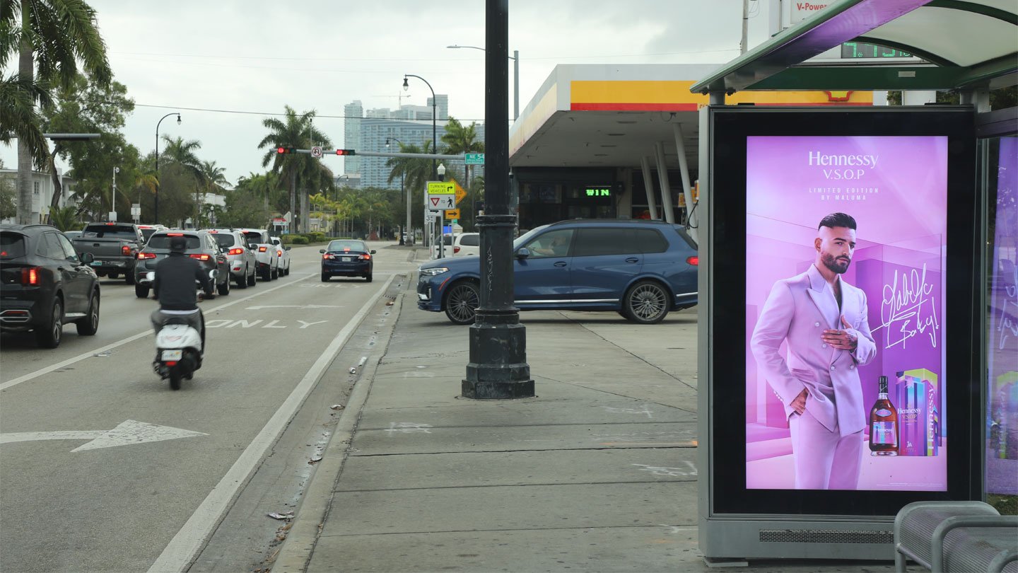 digital street furniture out of home advertising for hennessey in miami florida