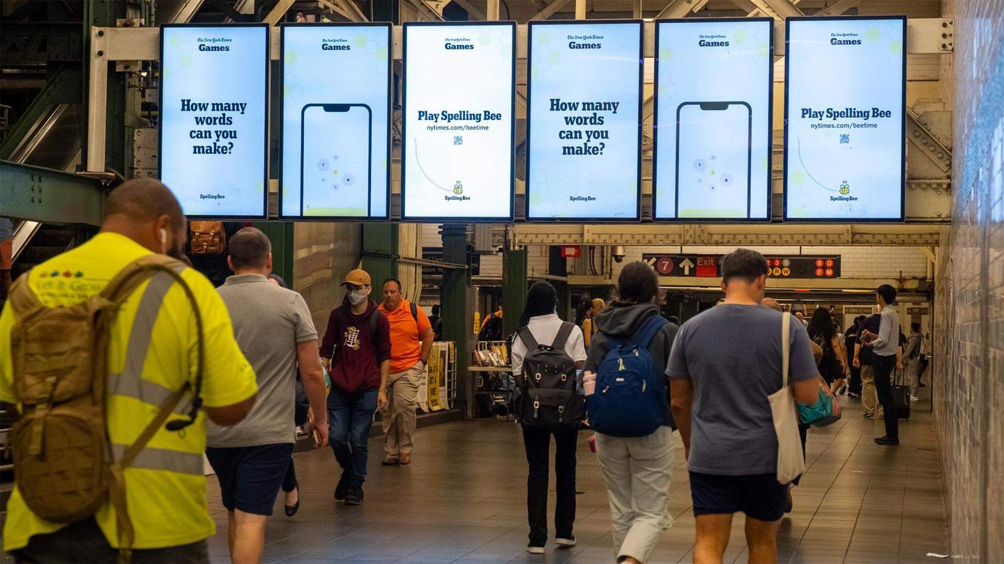 digital liveboard out of home advertising in new york port authority for new york times games