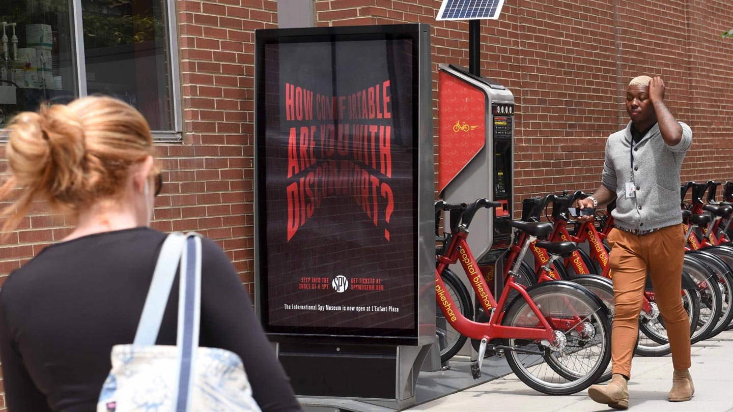 bike share out of home advertising in washington dc for international spy museum