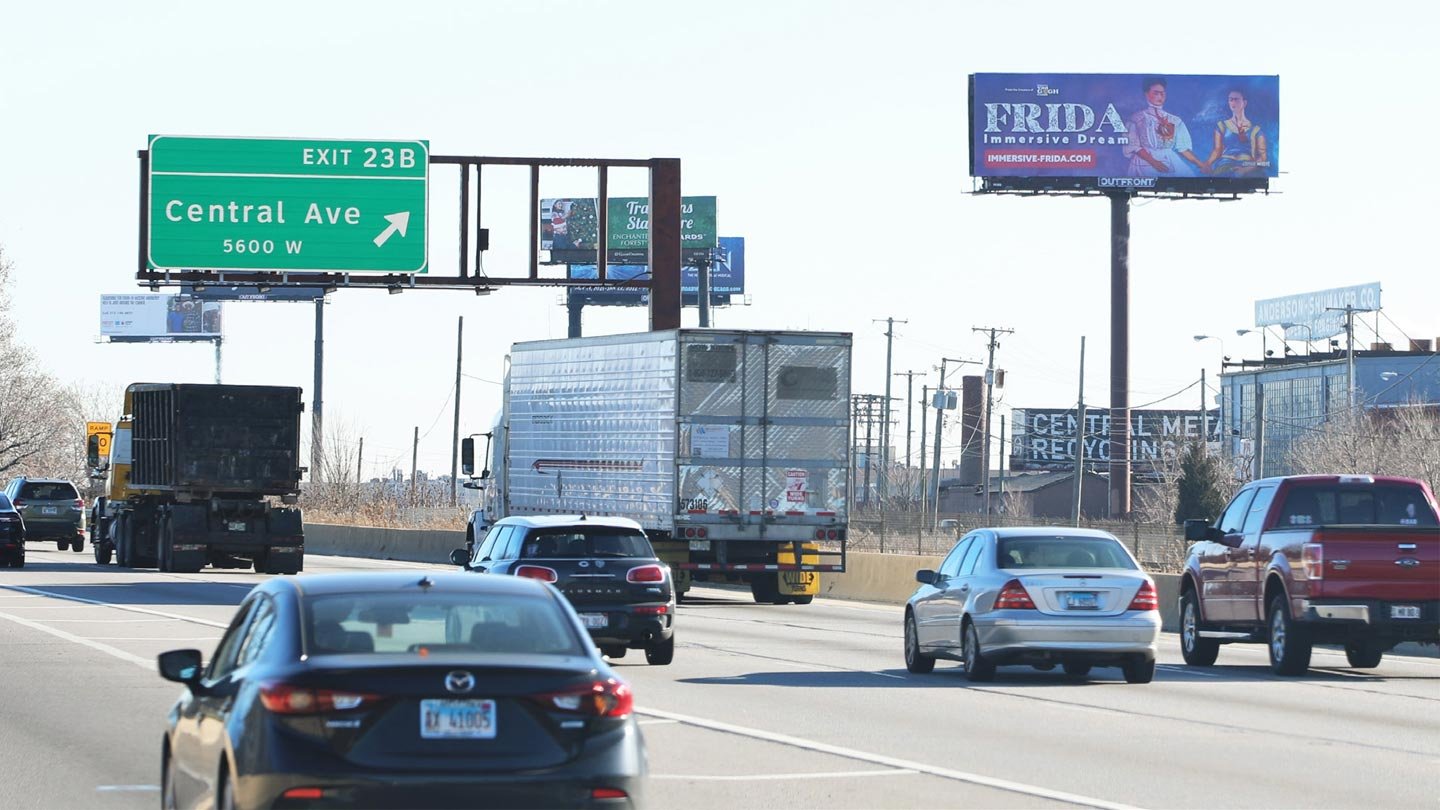 highway billboard out of home advertising in chicago for the frida immersive exhibit