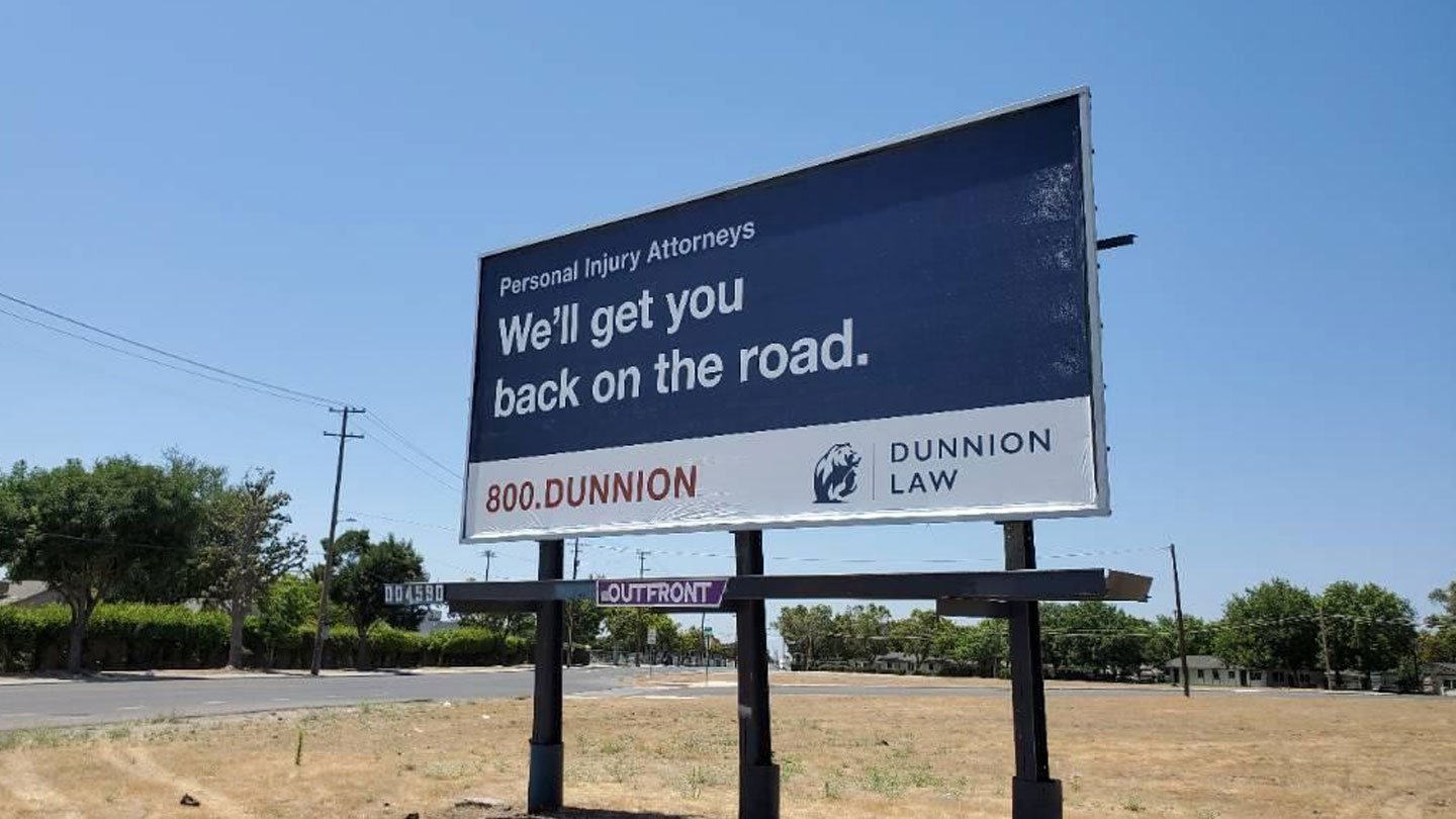 out of home bulletin billboard advertising in fresno california for dunnion law
