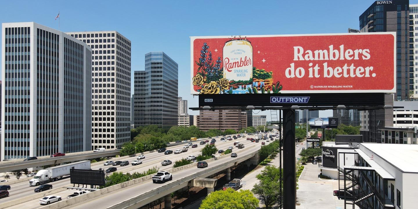ramblers sparkling water highway billboard out of home advertising in houston texas
